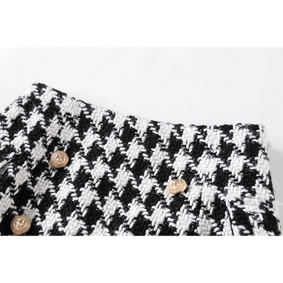 Black & White Tweed Houndstooth Mini Skirt - Picture 4 of 6